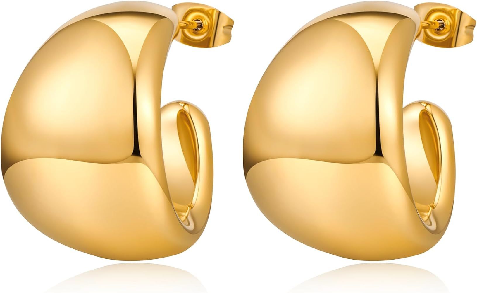 Chunky Gold Hoop Earrings for Women, Trendy Chunky Gold Hoops Earrings Dainty Gold Earrings Jewel... | Amazon (US)