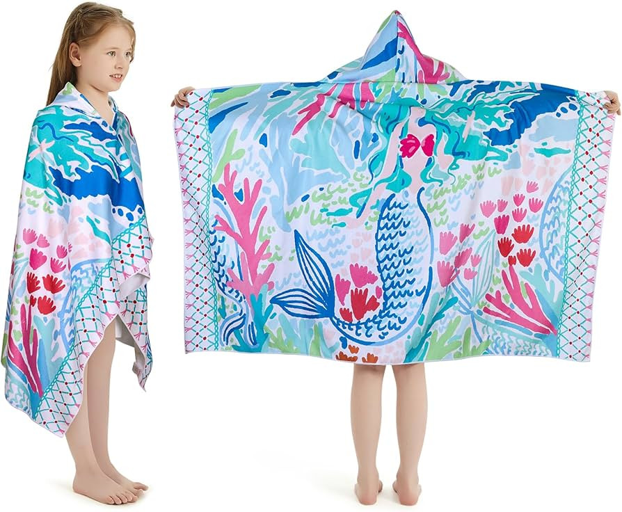 Girls' Hooded Bath Towel, Oversized 50" L x 30" W for Ages 3 to 12 Kids, Quick Dry Lightweight So... | Amazon (US)