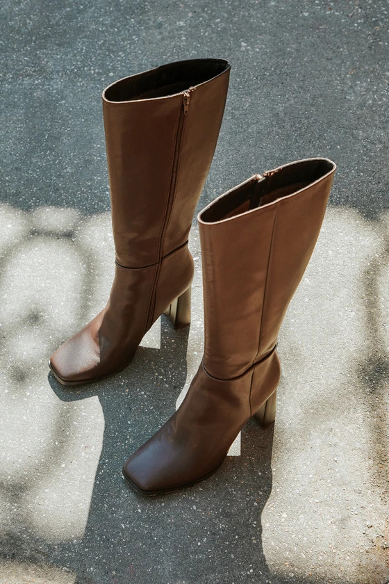 Reelee Chocolate Square Toe Knee-High Boots | Lulus (US)