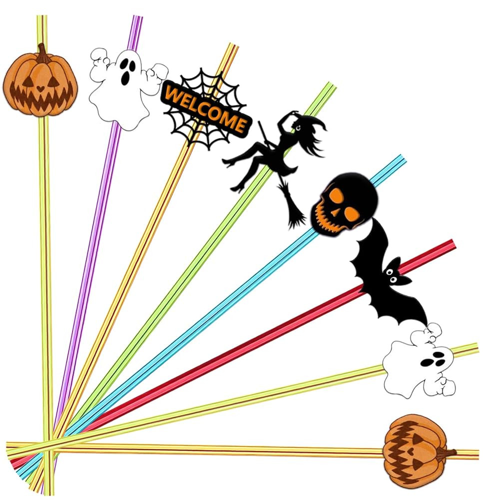 24 Pcs Halloween Party Favors - Reusable Plastic Crazy Straws with Bats, Pumpkin, Witch, Ghost De... | Amazon (US)