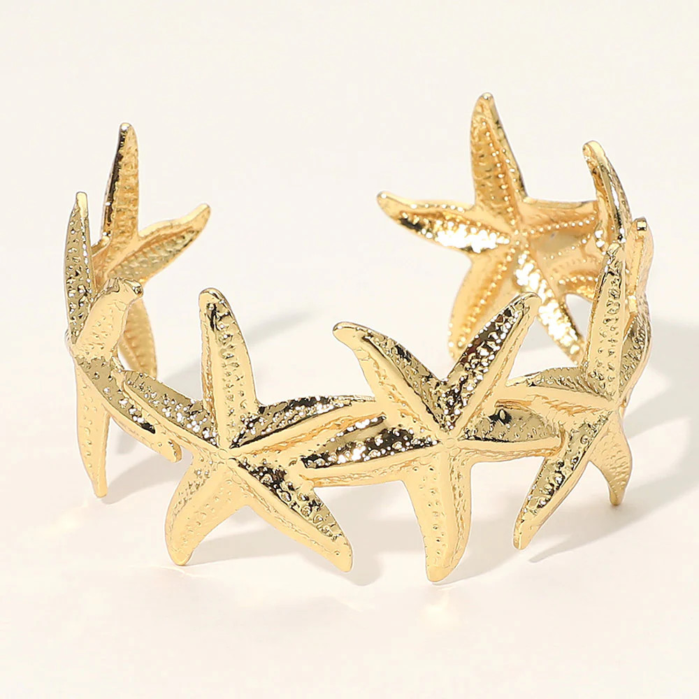 SECRET BOX_Stainless Steel Textured Starfish Link Cuff Bracelet | Shop Simon