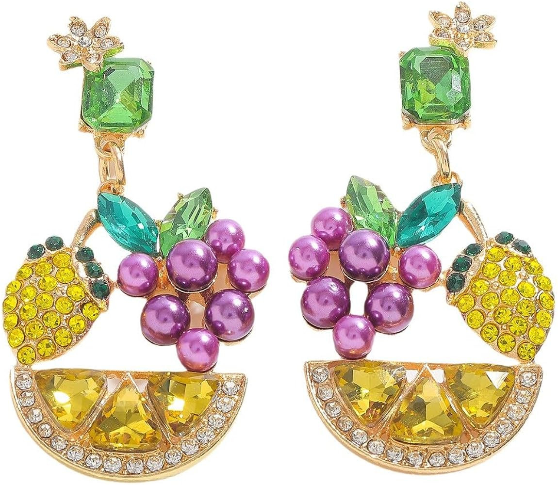 WCRAZYE Lemon Earrings for Women Chic Cute Rhinestone Crystal Fruits Drop Dangle Earrings Dainty ... | Amazon (US)
