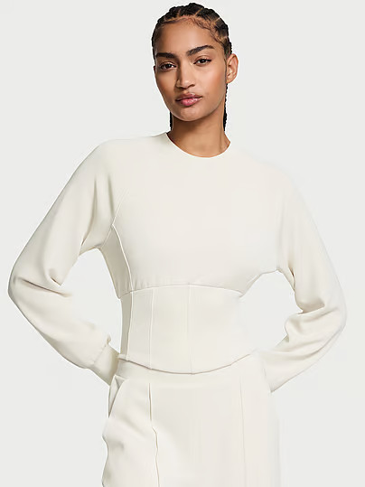 VSX Featherweight Knit Corset Crewneck, Beige, S - Women's Hoodies & Sweatshirts - Victoria's Secret | Victoria's Secret (US / CA )