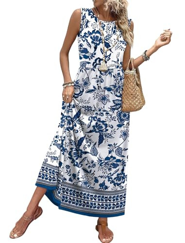 Maxi Dresses for Women 2025 Vacation Floral Sundresses Casual Flowy Boho Summer Dress Spring Wedding Guest Cruise Outfits Resort Wear 2025 L | Amazon (US)