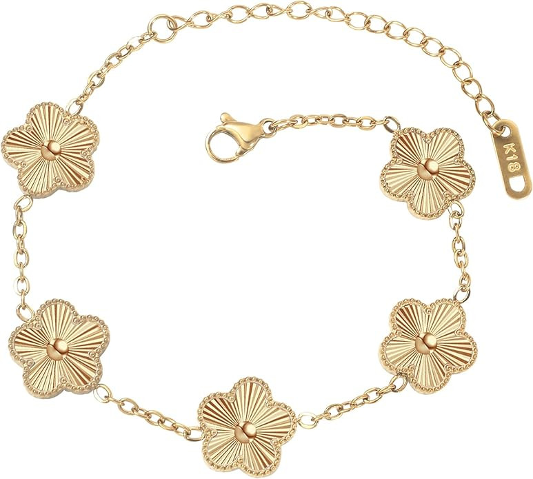 18K Gold Plated Double Sided Clover Bracelet for Women - Lucky Flower Link Bracelets Trendy Jewel... | Amazon (US)