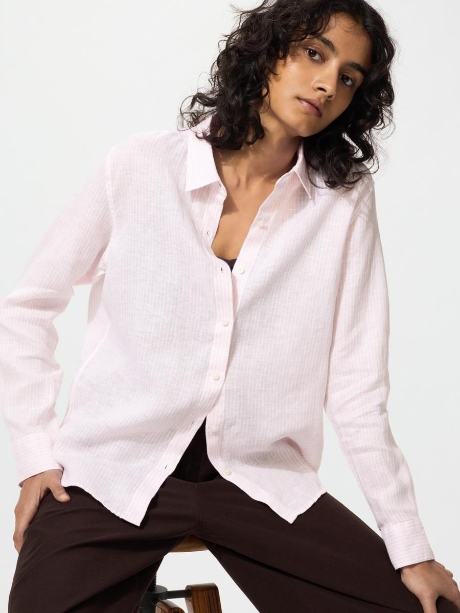 UNIQLO Women's Premium Linen Shirt Striped, Pink, 2XL, 100% Linen | UNIQLO (US)