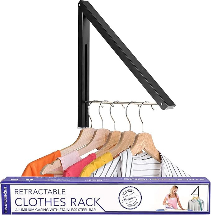 Single Foldable Clothing Rack, Wall-Mounted Retractable Clothes Hanger for Laundry Dryer Room, Ha... | Amazon (US)