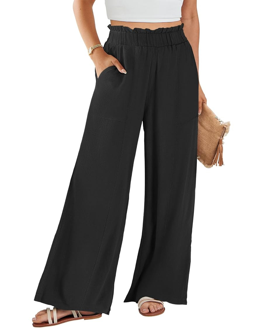 ANRABESS Womens Linen Pants 2025 Summer Casual Loose Wide Leg Palazzo Pants High Waist Flowy Beac... | Amazon (US)