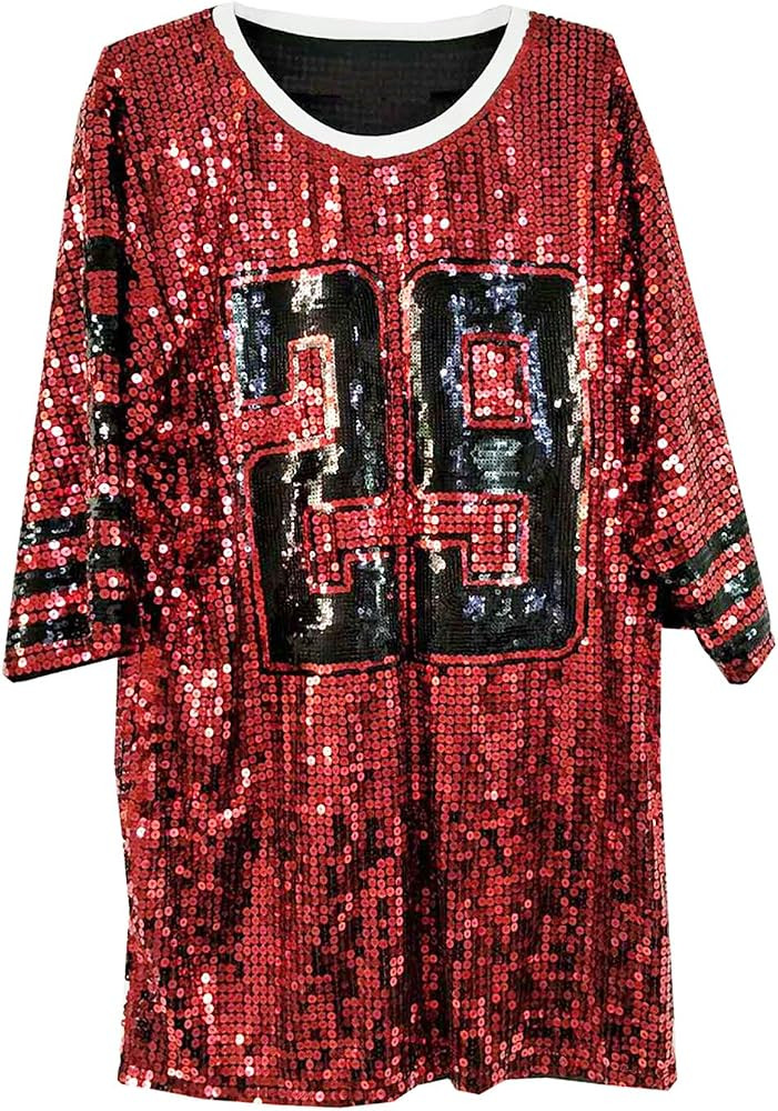 Whitewed Graphic Sequin Number 29 Glitter Tunic T Shirt Dress Tees Ladies | Amazon (US)