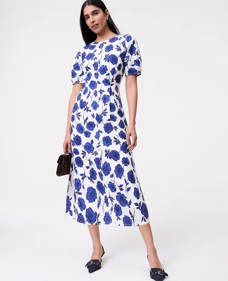 Floral Linen Blend Midi Dress | Ann Taylor