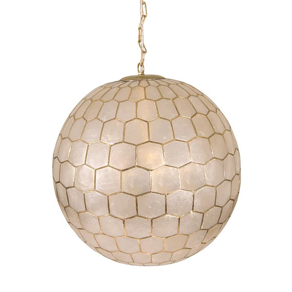 Capiz Honeycomb Globe Chandelier Pendant Light, Capiz White Seashells With Antique Gold | Wayfair North America