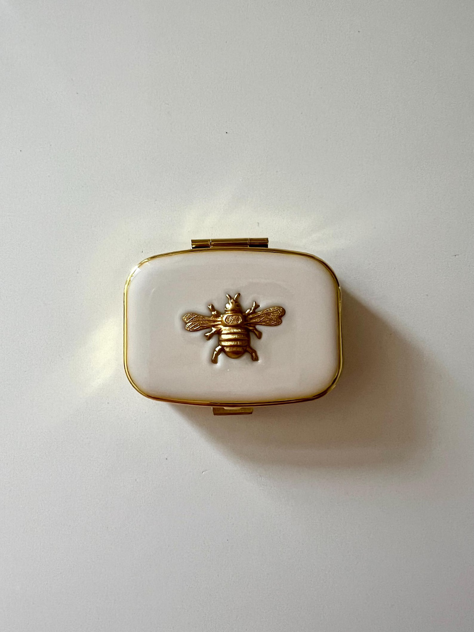 Pill Box With Brass Bee on White Glossy Resin for Mom, Teacher, Beekeeper. Stylish Get Well Gift,... | Etsy (US)