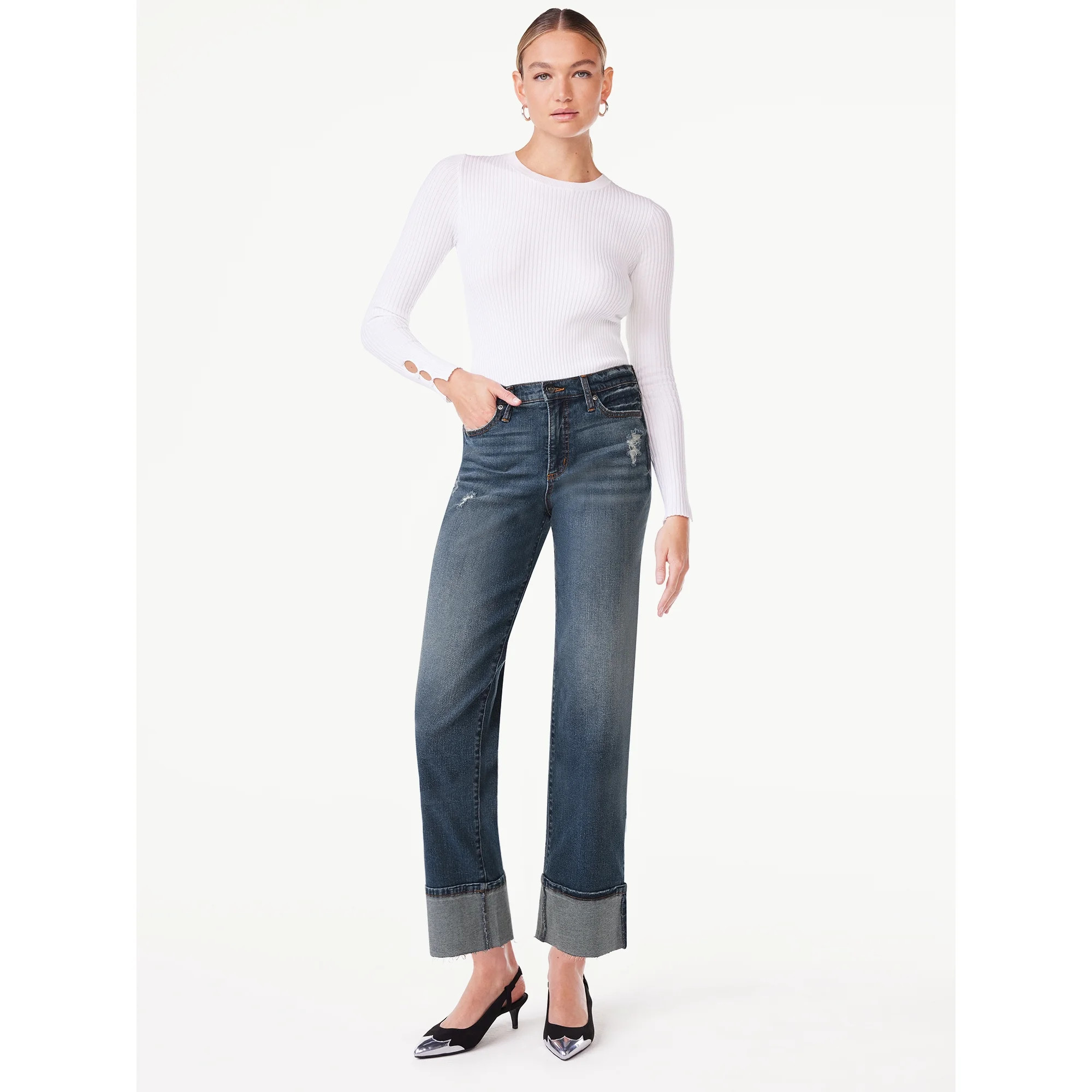Scoop Women's Benton High Rise Cuffed Ankle Jeans, Sizes 0-18 | Walmart (US)