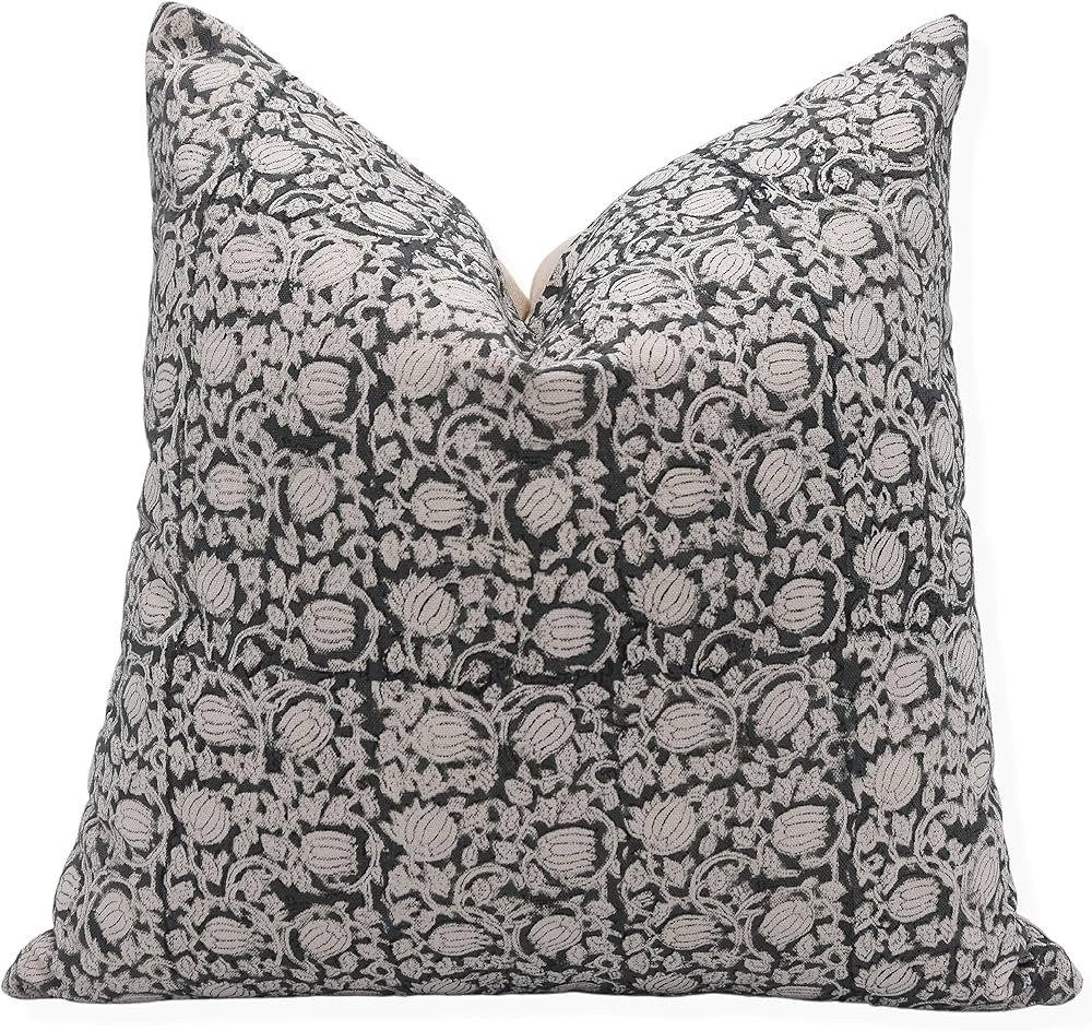 Fabritual Block Print Cotton 18x18 Throw Pillow Covers, Outdoor Farmhouse Square Cushion Covers, ... | Amazon (US)