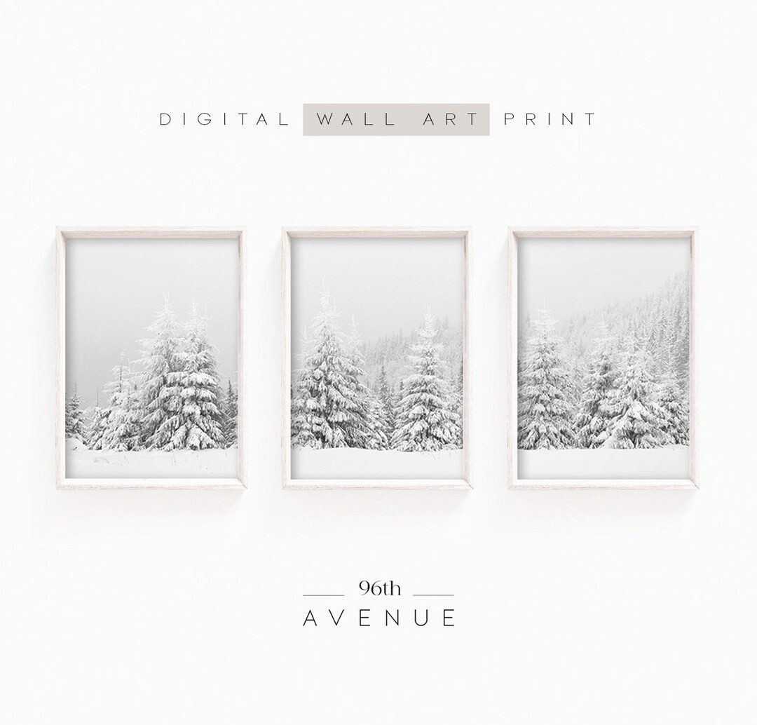Snowy Forest Wall Art Set of 3 Prints Winter Forest Print Digital Printable Art - Etsy | Etsy (US)