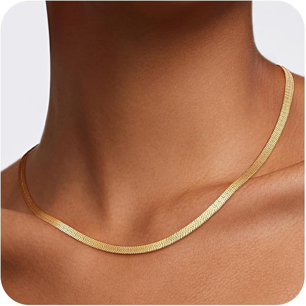 Jewlpire Silver/Gold Plated Herringbone Necklace for Women, 3mm 4mm 5mm Necklace for Women, Non-F... | Amazon (US)