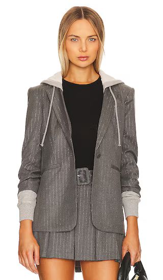 Lurex Pinstripe Hooded Khloe Jacket in Charcoal & Heather Grey | Revolve Clothing (Global)
