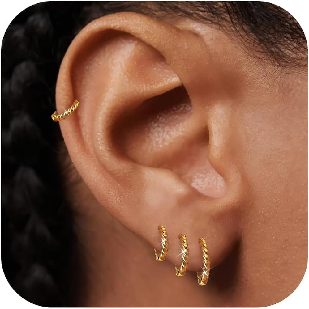 Gokeey Small Gold Huggie Hoop Earrings Set for Women 14K Real Gold Plated Hypoallergenic Lightwei... | Amazon (US)