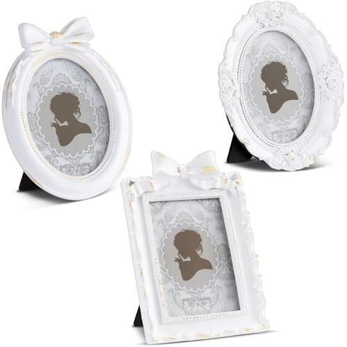 Vicenpal 3 Pcs Tiny Picture Ornate Frames Small Vintage Oval Picture Frames Gold Vintage Baroque Ornate Antique Resin Frame Table Top Display Frame for Home Wedding Decor(2.5 x 3.5 Inch,White) | Amazon (US)