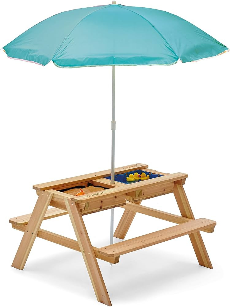 Plum Play Surfside Junior Sand and Water 3 in 1 Activity Play Picnic Table with Sunshade Parasol ... | Amazon (UK)