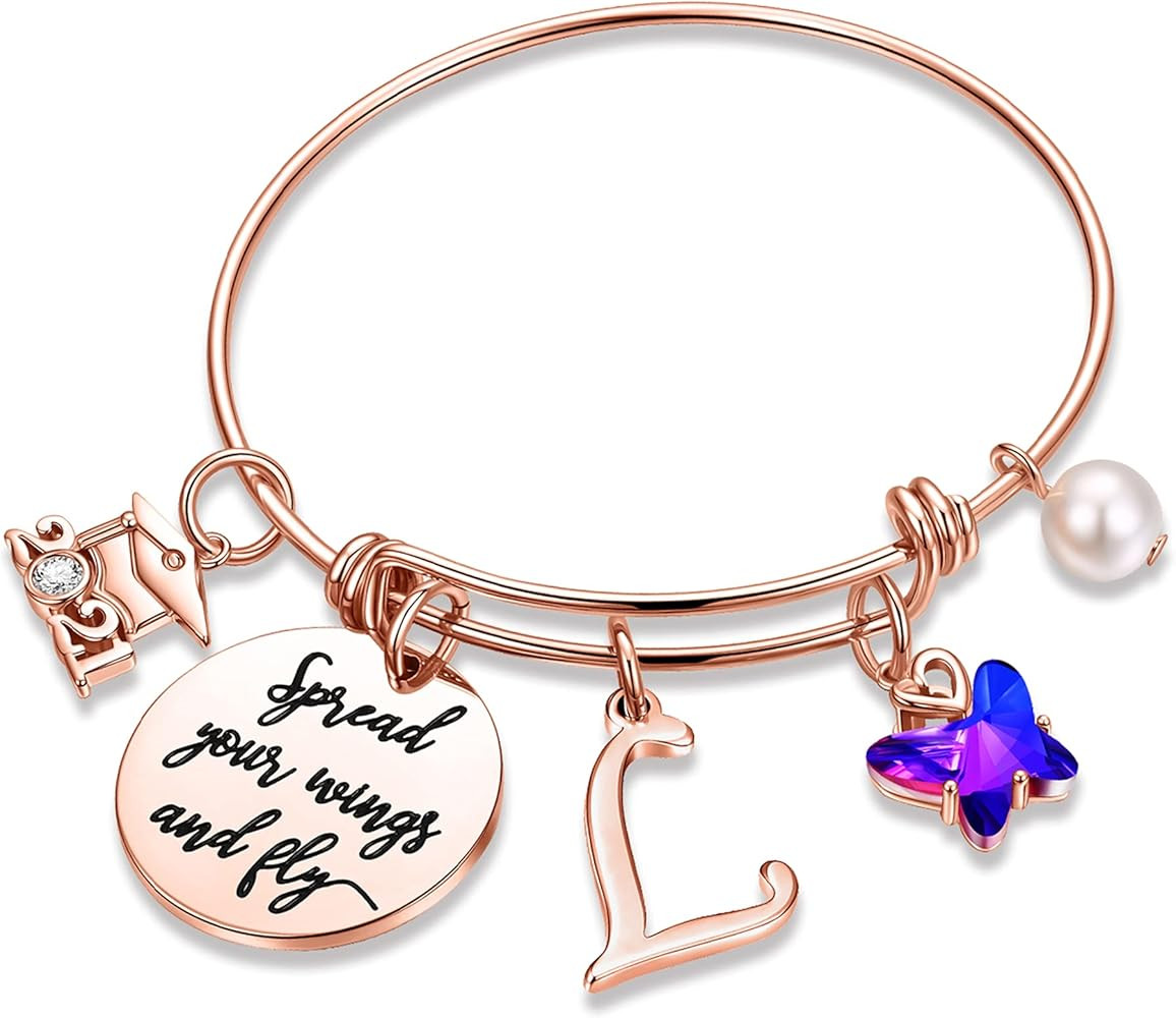 Inspirational Graduation Gifts Butterfly Bracelet, Engraved Inspirational Bangle with 2021 Graduatio | Amazon (US)