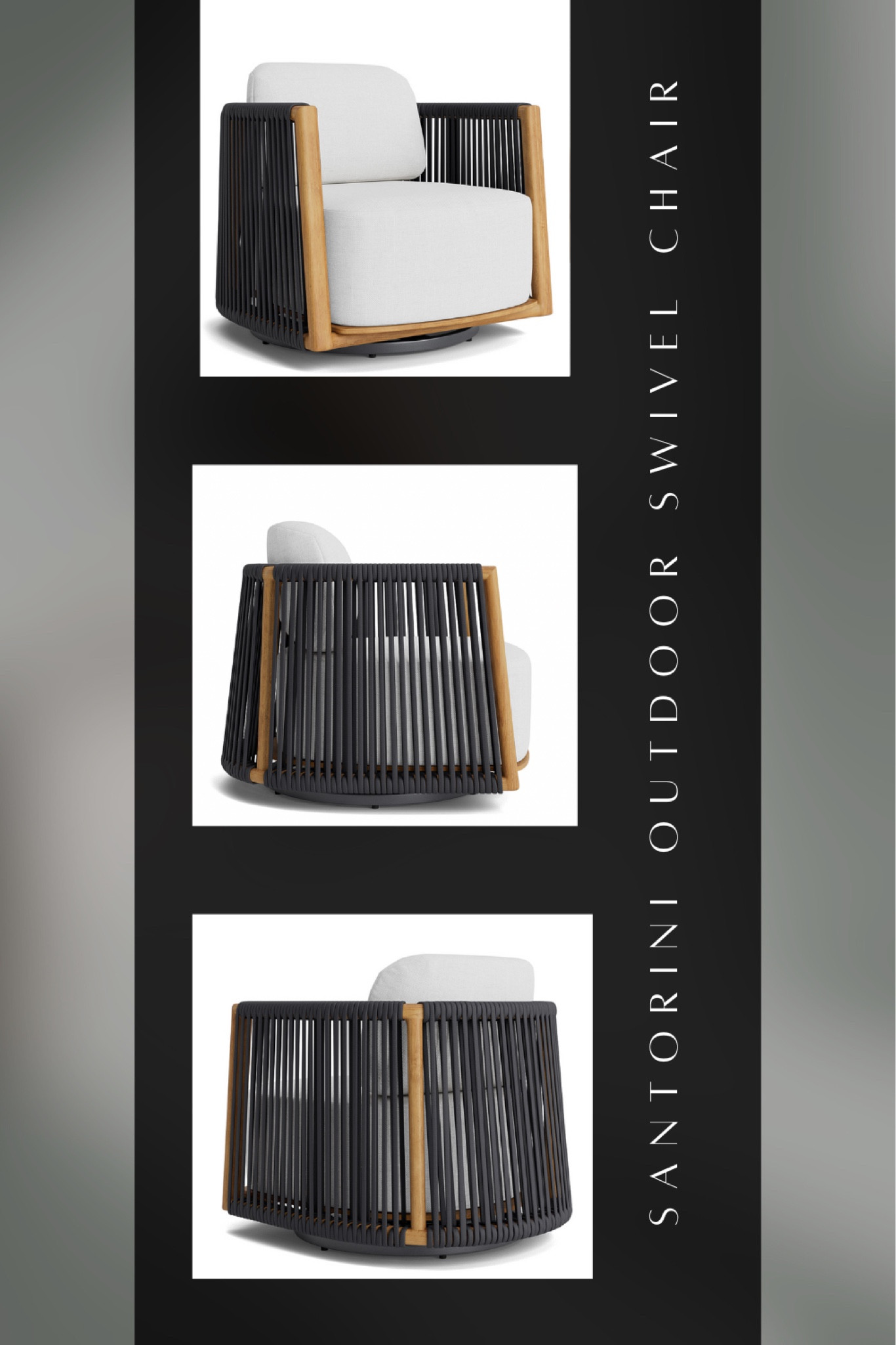 Santorini Outdoor Swivel Chair

Dimensions: 32"W x 36"D x 25"H
Frame: Cast Aluminum in Zinc or White, or Natural Teak
18 cushion fabric options
Also available as an Outdoor Stationary Chair

#patiofurniture #outdoorfurniture #luxuryhomes #patiochair

#LTKsalealert #LTKfamily #LTKhome