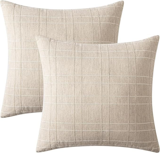 MIULEE Decorative Linen Check Euro Shams Throw Pillow Covers Neutral Farmhouse Vintage Christmas ... | Amazon (US)
