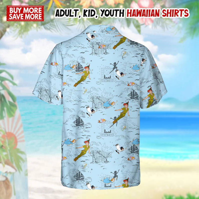 Retro Peter Pan Group Characters Hawaiian Shirt, Tinker Bell Captain Hook Smee Nana Dog, Hawaii S... | Etsy (Global)