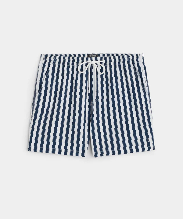 5" MONTAUK SWIM SHORT IN NAVY ZIPPER STRIPE | Todd Snyder