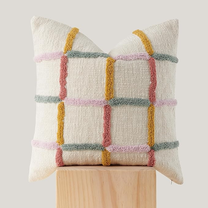 Double Stitch by Bedsure 100% Cotton Tufted Throw Pillow Cover - Boho Decorative Pillow Cover, Cu... | Amazon (US)