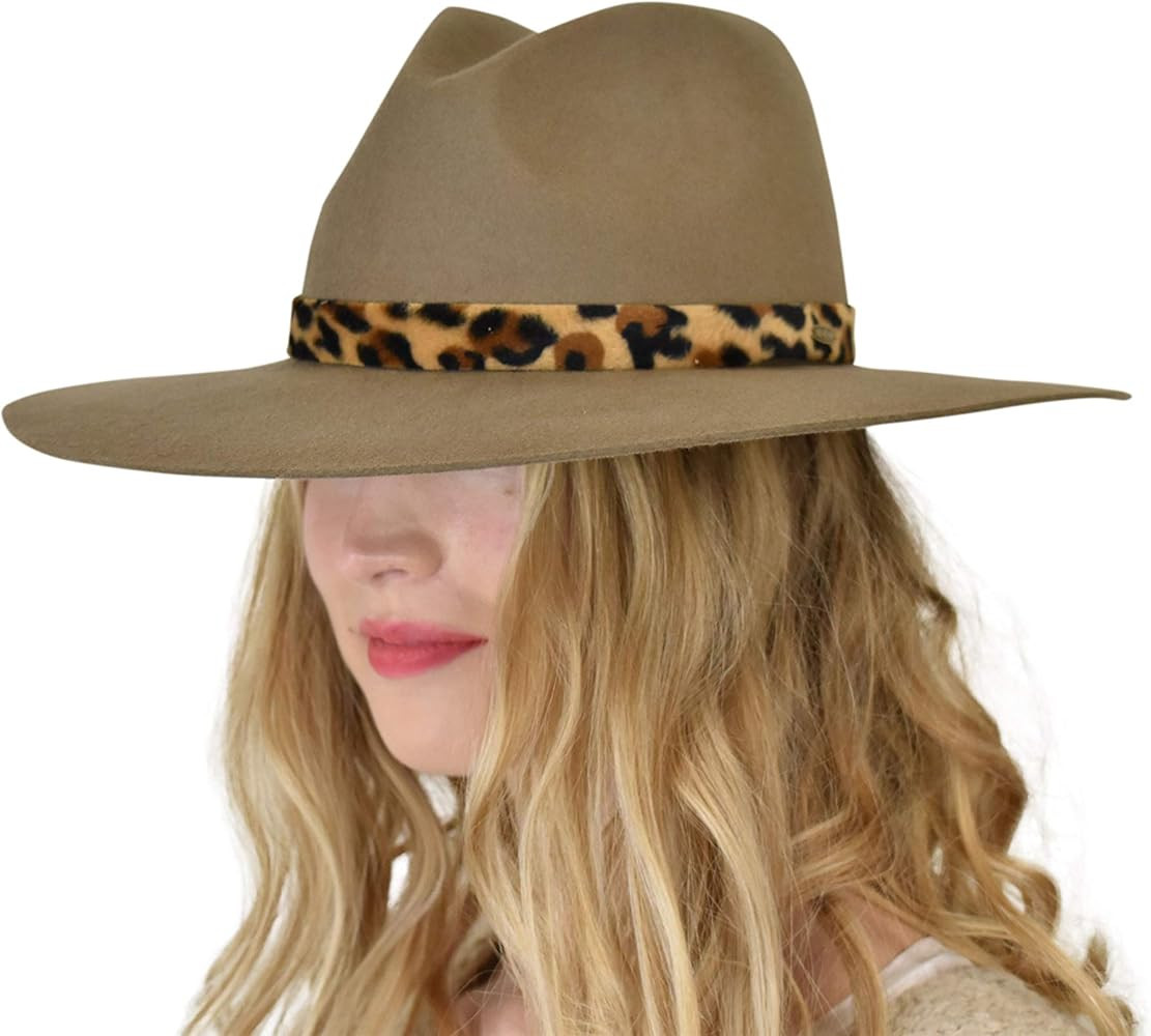 C.C Teardrop Dent Wool Wide Brim Panama Fedora Hat with Band Accent | Amazon (US)
