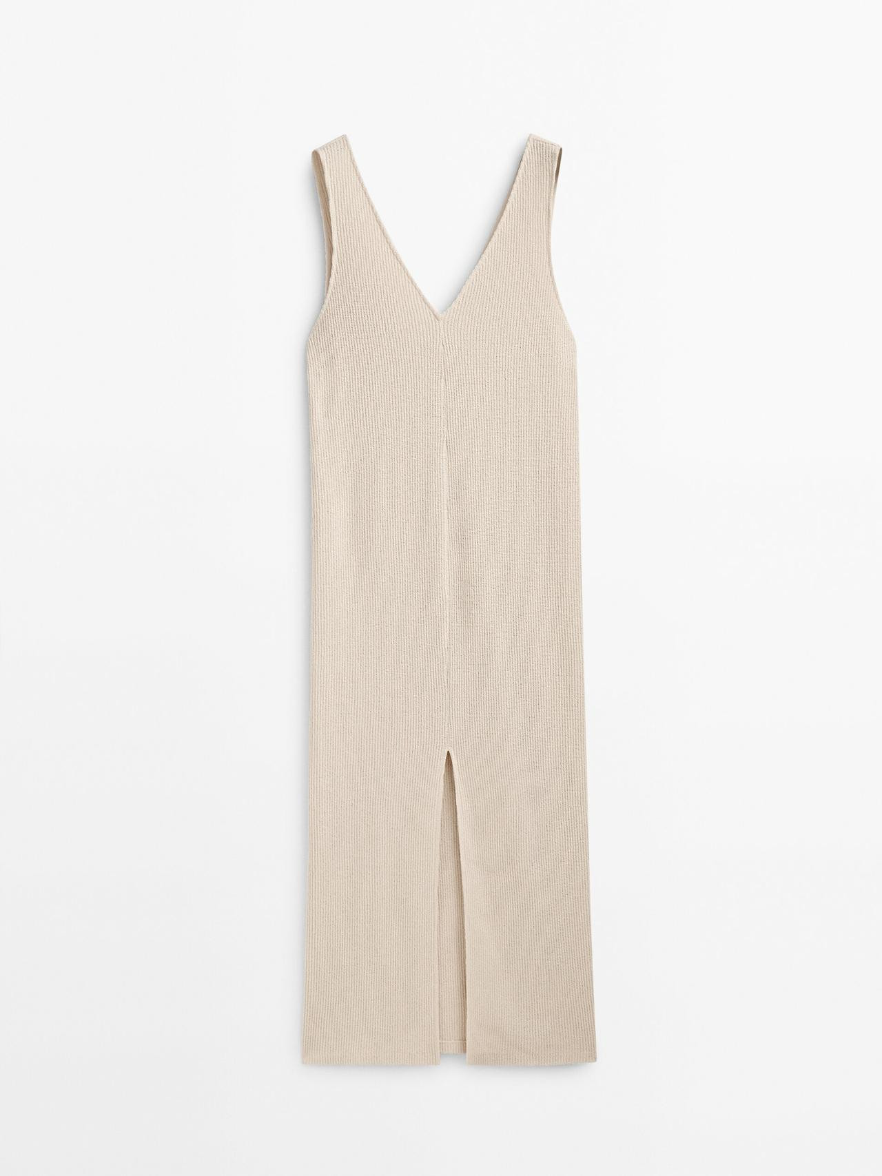 Textured V-neck dress with slit | Massimo Dutti US