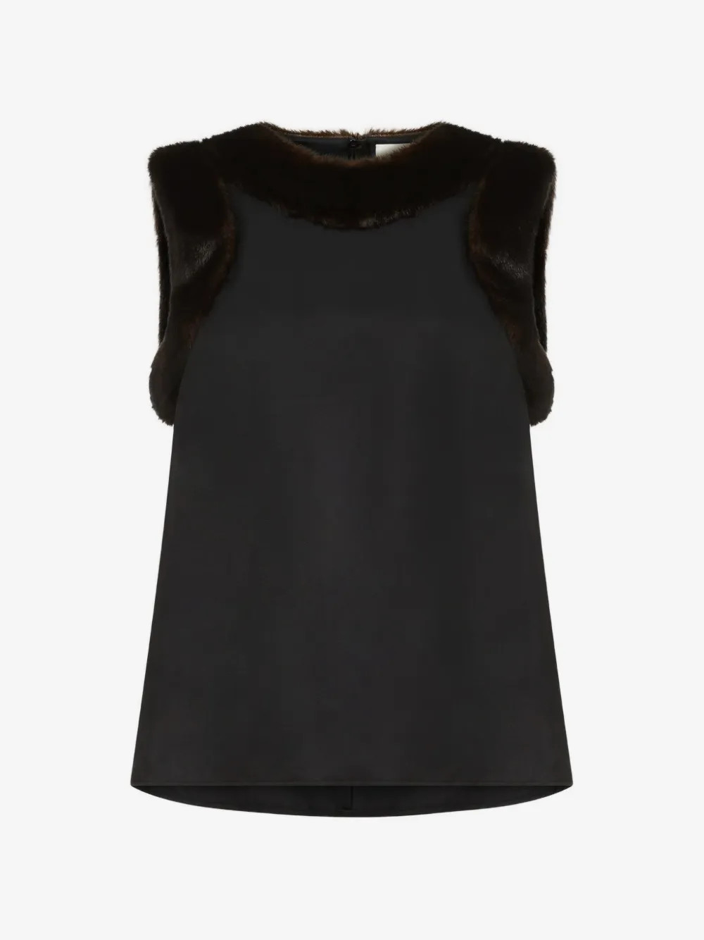 LouLou de Saison Zaira faux-fur-trim silk top - Black | Farfetch Global