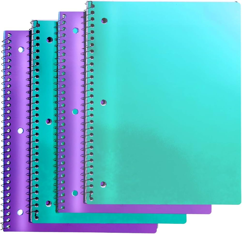 It's Academic College-Ruled Spiral Notebook, 1-Subject, 80 Sheet, Metallic Purple and Teal, 4 Pac... | Amazon (US)