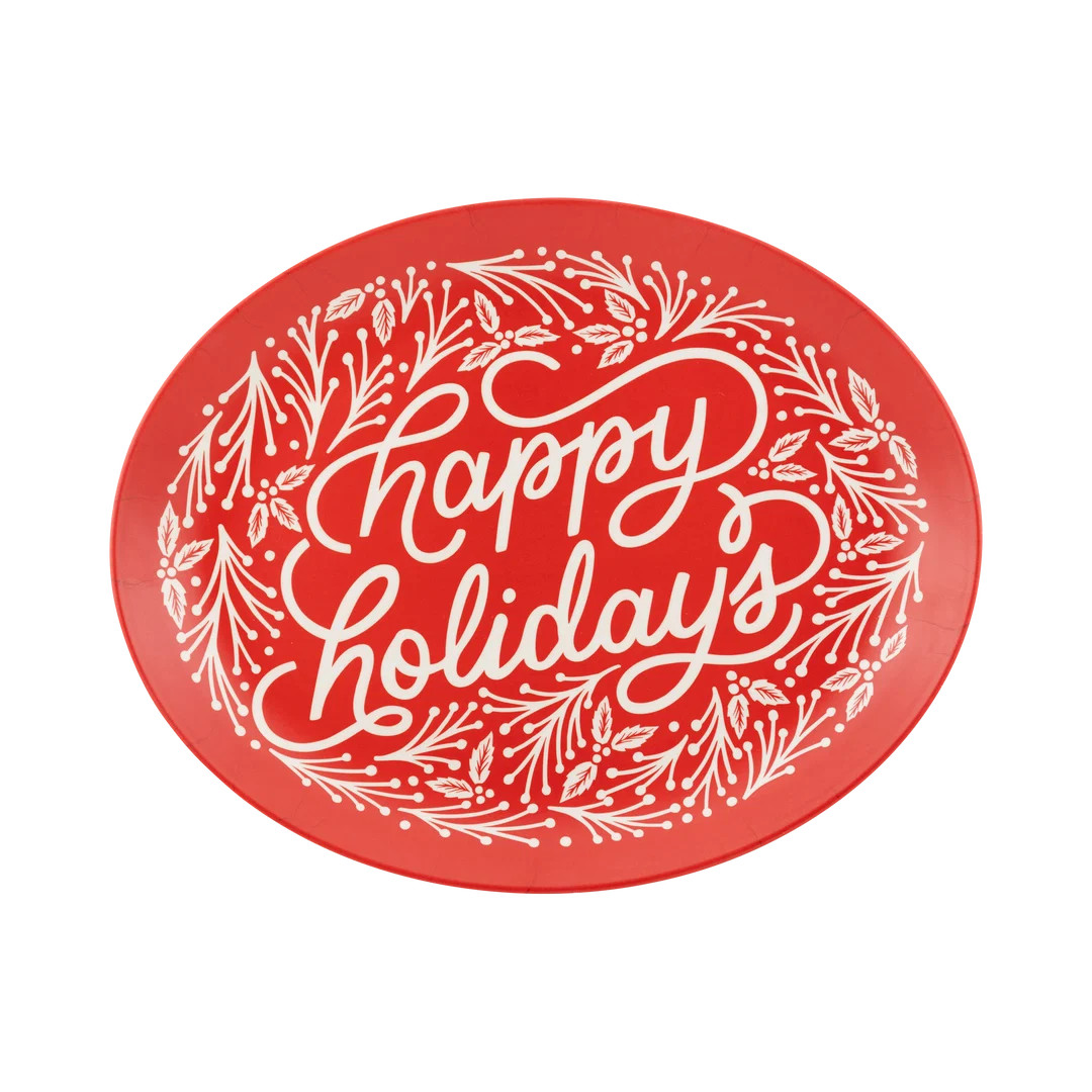 Happy Holidays Oval Bamboo Tray 12x15 | My Mind's Eye