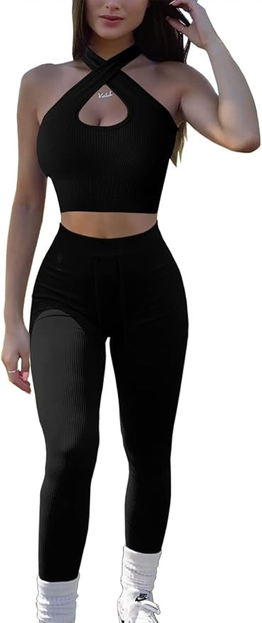 QINSEN Workout Sets for Women 2 Piece Seamless Ribbed High Waist Legging with Spor Bra GMY Exerci... | Amazon (US)