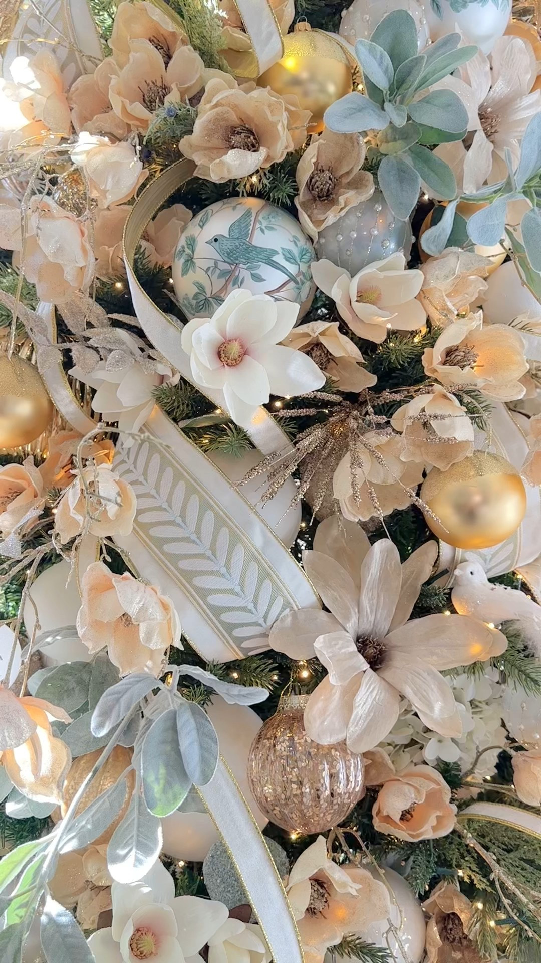 My bird ornaments are still available in stores 🕊️🍃 Christmas tree #christmasdecor floral winter garden Christmas tree 

#LTKHome #LTKSaleAlert #LTKFindsUnder50