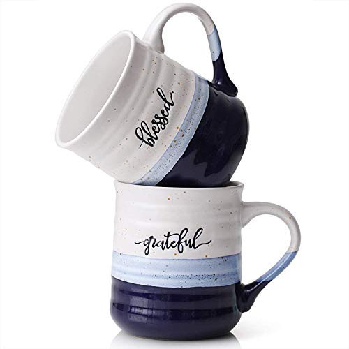 DOWAN 20 oz Coffee Mugs, Large Mugs with Word Blessed Grateful, Porcelain Coffee Cup, Thank You Gifts for Mom Dad, Set of 2 | Amazon (US)