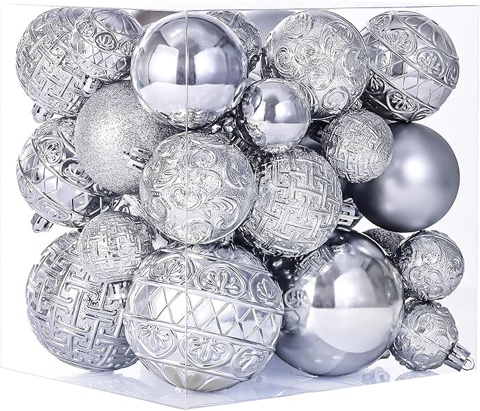 46 Pcs Silver Christmas Ball Ornaments, Shatterproof Christmas Tree Ornaments Set with Velvet Chr... | Amazon (US)
