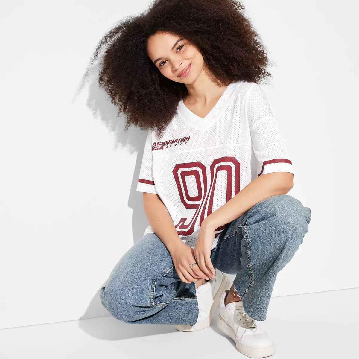 Women's Short Sleeve Graphic Mesh Jersey Shirt - Wild Fable™ Cobalt L | Target