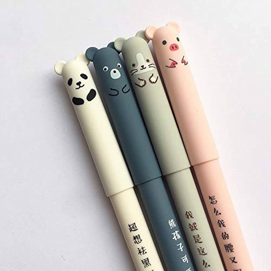 4 Pcsset Kawaii Pig Bear Cat Mouse Erasable Gel Pen School Office Supplies Stationery Gift 0.35mm... | Amazon (US)