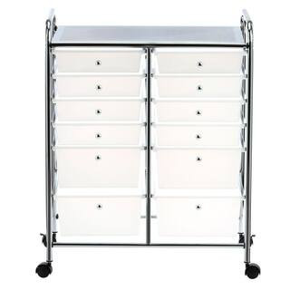 Honey-Can-Do Rolling Storage Cart and Organizer with 12 Plastic Drawers, white/chrome | The Home Depot