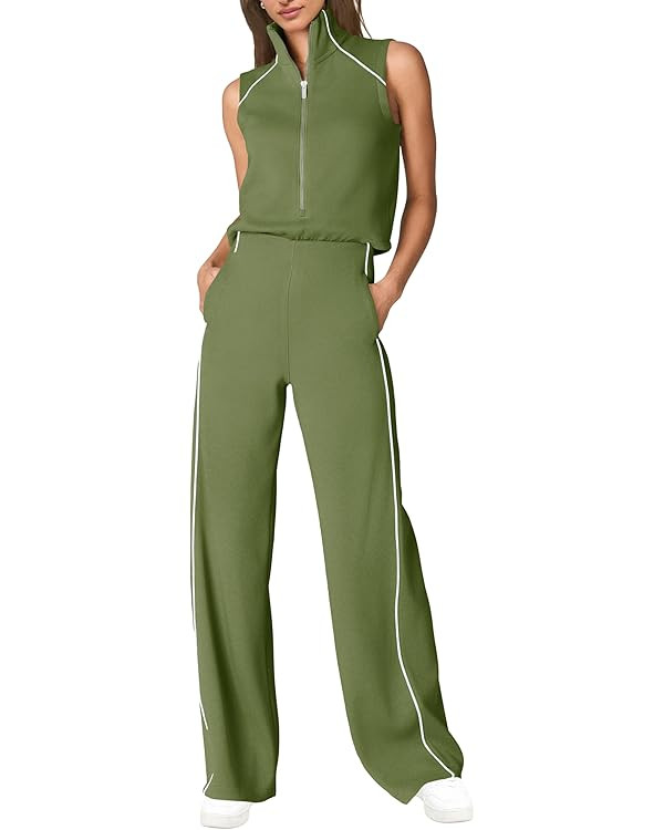 SENSERISE Womens Summer Jumpsuits Dressy Casual Sleeveless Mock Neck Top Wide Leg Pants Romper wi... | Amazon (US)
