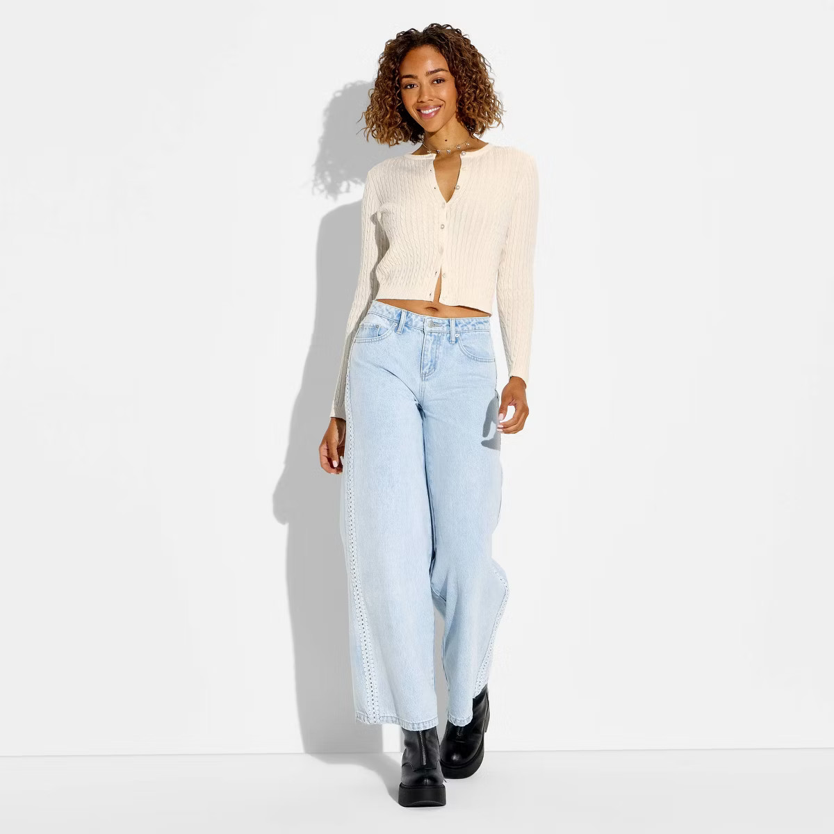 Women's Crewneck Baby Cable Cardigan - Wild Fable™ Cream S | Target