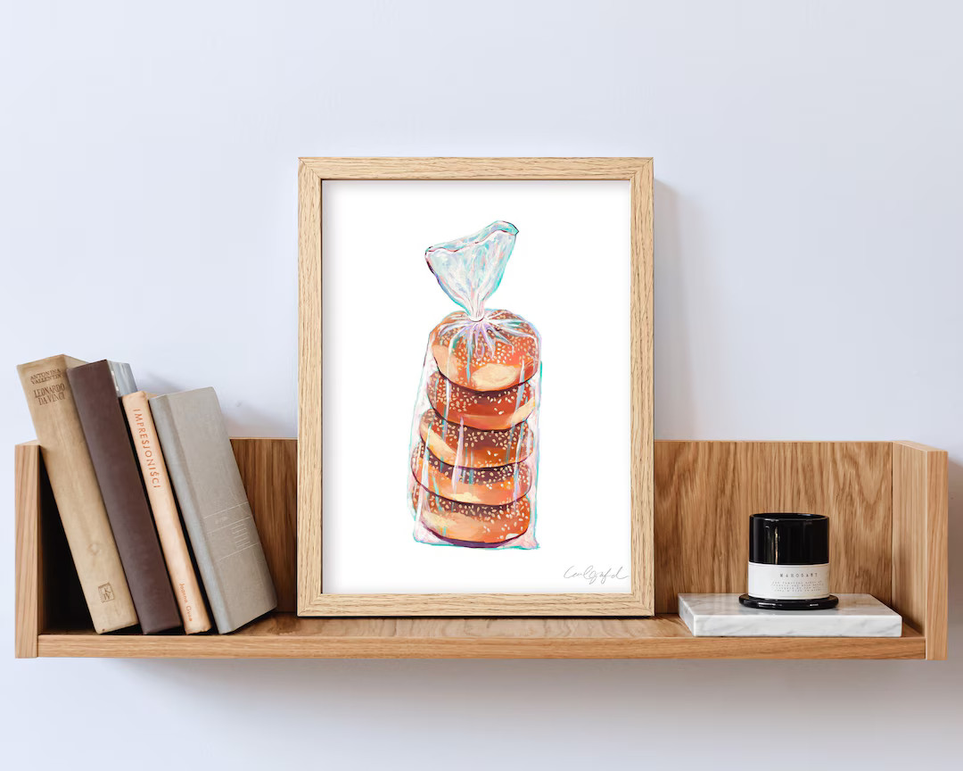 Bag of Bagels Print by Laurel Greenfield Art [Food Art, Kitchen Decor] | Etsy (US)