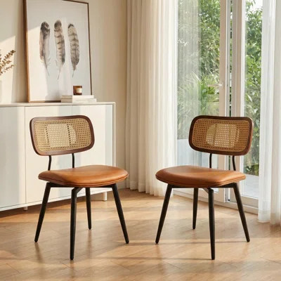 Modern Swivel Leather Dining Chairs With Rattan Back | Wayfair North America