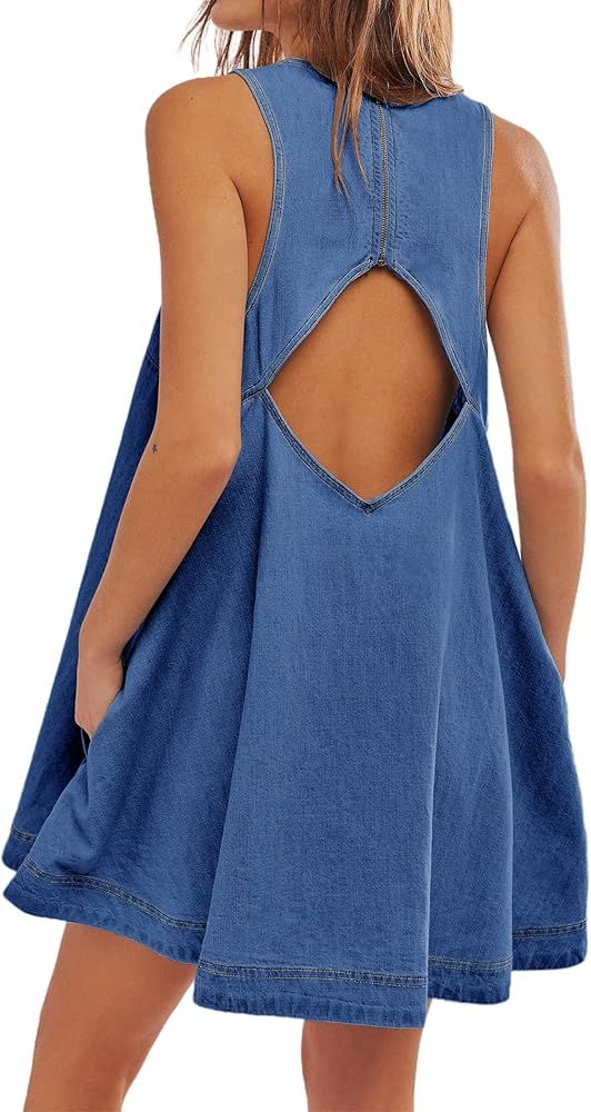 Women’s Denim Dress Summer Casual Sleeveless Jean Mini Dresses with Pockets | Amazon (US)