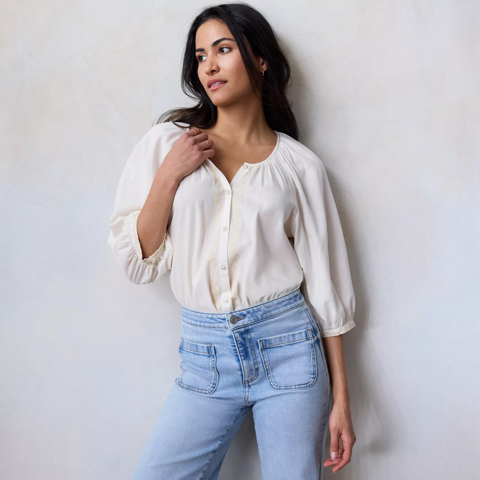 Women's LC Lauren Conrad Raglan Sleeve Button Front Top | Kohl's