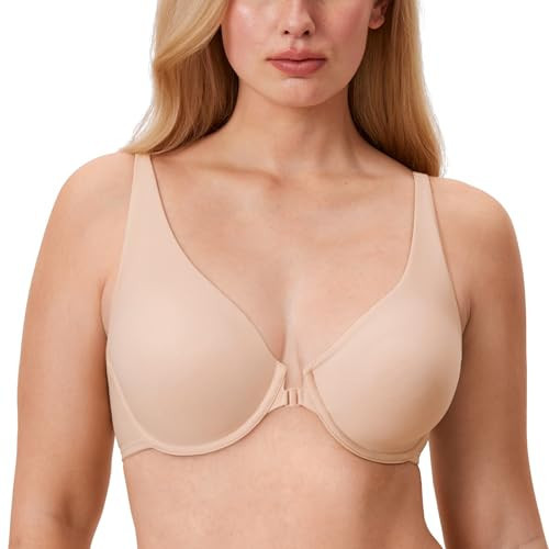 DELIMIRA Women's Front Closure Bras Seamless Plus Size Plunge Underwire Unlined Comfortable Bra Beige 38D | Amazon (US)