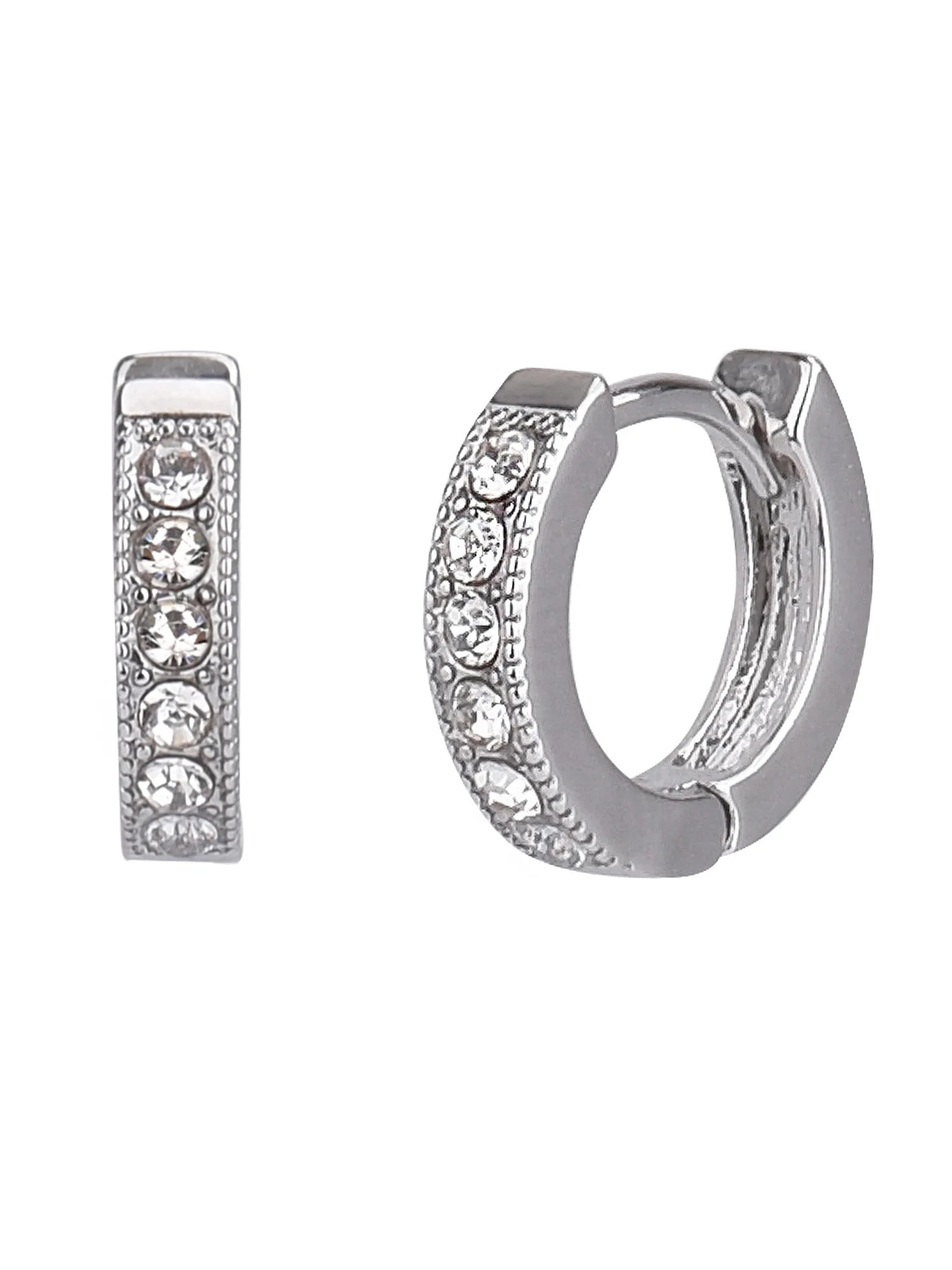 Time and Tru Adult Women's Silver Tone Crystal Huggie Metal Earring | Walmart (US)